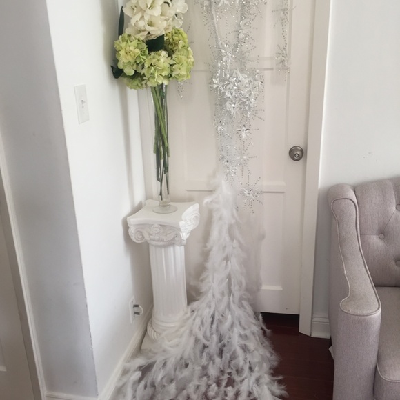 WHITE ANGEL DRESS HAND BEADED FEATHER COUTURE GOWN - Picture 4 of 16